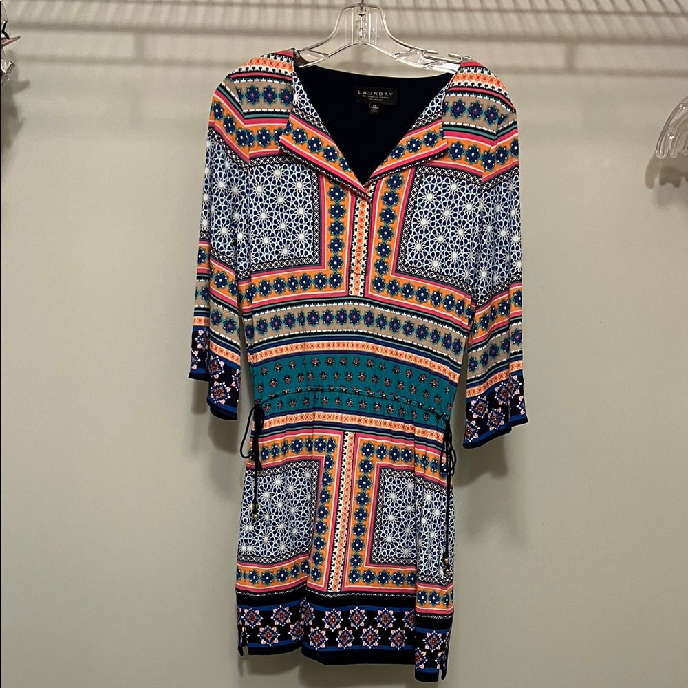 Laundry By Shelli Segal Navy Patterned Dress